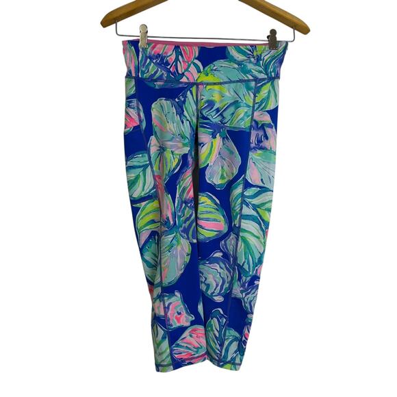 Lilly Pulitzer Luxletic Casa Del Sol Weekender Leggings Small Blue Floral Crop - Picture 1 of 11